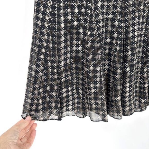 Vintage Y2K Anne Klein Silk Houndstooth Black Knee Length Skirt Size 10‎ Witchy - Picture 4 of 11
